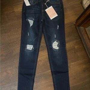 Wax Jean Dark Blue Distressed Skinny Jeans